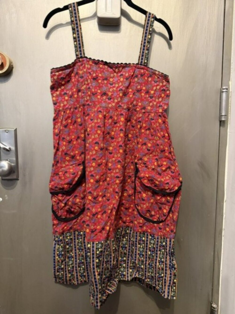 Vintage Boho Calico Empire Baby Doll Mini Dress with pockets
